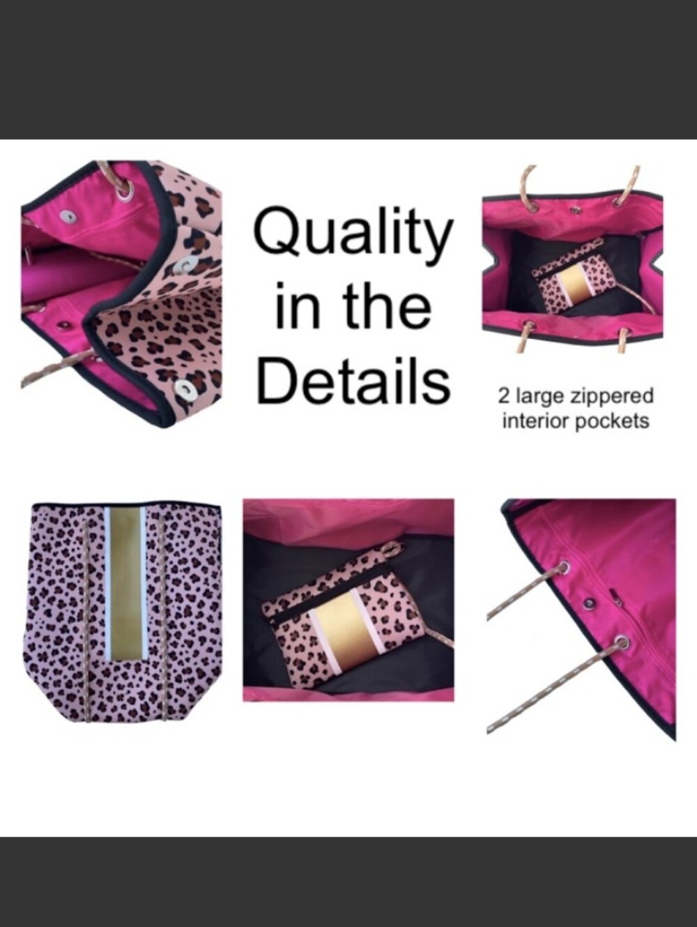 2pc Leopard 🐆 Print Large Tote Bag & Matching Zip Pouch-Wristlet 🤎 - Picture 4 of 10